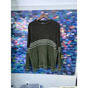 XTREME GEAR Mens Large Ribbed Knit Sweater Green White Stripe Pullover